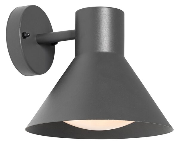 Industrialna lampa ścienna zewnętrzna ciemnoszara stożek IP44 - Natas