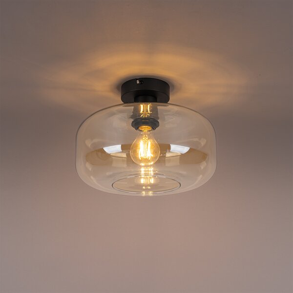 Lampa sufitowa art deco czarna z bursztynowym szkłem - Bizle