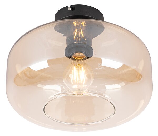 Lampa sufitowa art deco czarna z bursztynowym szkłem - Bizle