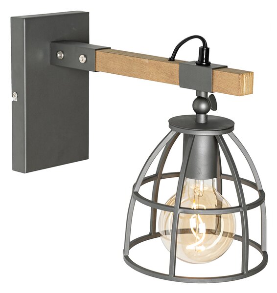Industrialna lampa ścienna ciemnoszara z drewnem regulowana - Arthur