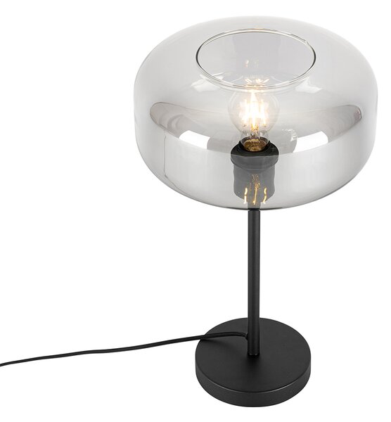 Lampa stołowa art deco czarna z przydymionym szkłem - Bizle
