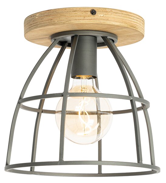 Industrialna lampa sufitowa ciemnoszara z drewnem - Arthur