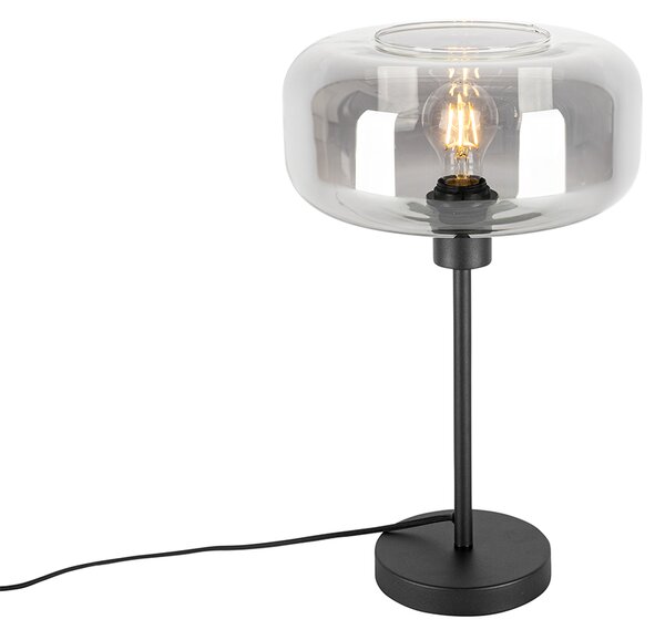 Lampa stołowa art deco czarna z przydymionym szkłem - Bizle