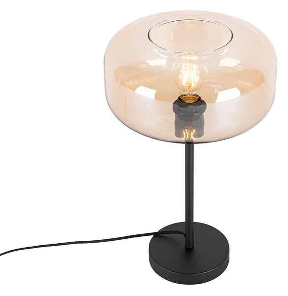 Lampa stołowa w stylu art deco czarna z bursztynowym szkłem - Bizle