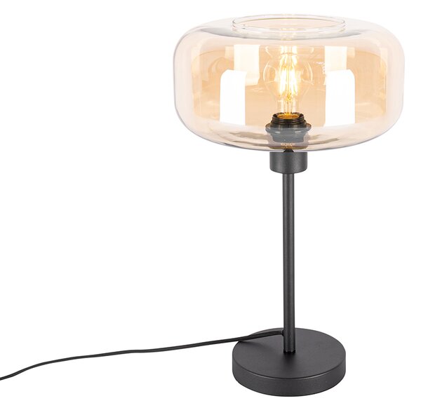 Lampa stołowa w stylu art deco czarna z bursztynowym szkłem - Bizle