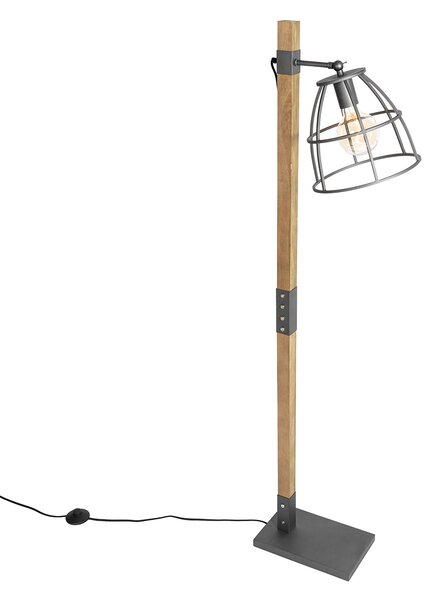Industrialna lampa podłogowa ciemnoszara z drewnem - Arthur
