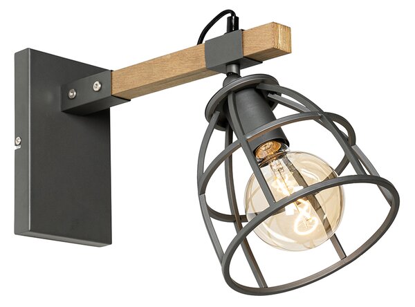 Industrialna lampa ścienna ciemnoszara z drewnem regulowana - Arthur
