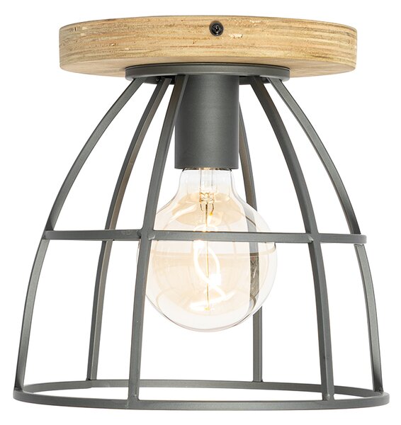 Industrialna lampa sufitowa ciemnoszara z drewnem - Arthur