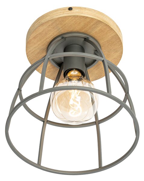 Industrialna lampa sufitowa ciemnoszara z drewnem - Arthur