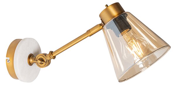 Lampa ścienna w stylu art deco brązowa z marmurem i bursztynowym szkłem - Nina