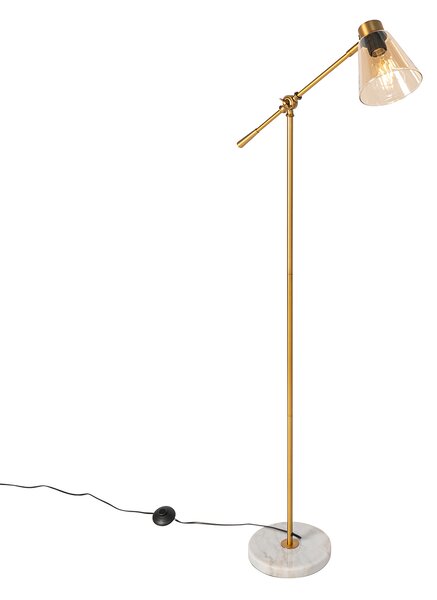 Lampa podłogowa w stylu art deco brązowa z marmurem i bursztynowym szkłem - Nina