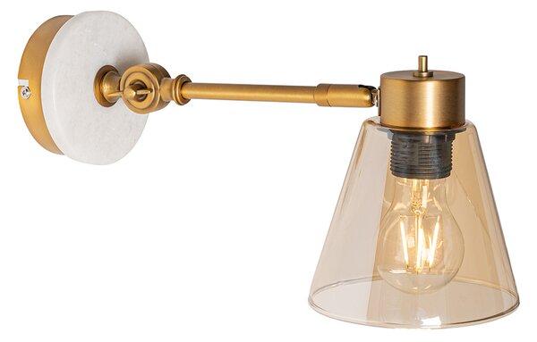 Lampa ścienna w stylu art deco brązowa z marmurem i bursztynowym szkłem - Nina