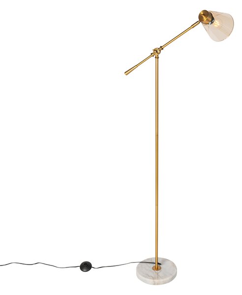 Lampa podłogowa w stylu art deco brązowa z marmurem i bursztynowym szkłem - Nina