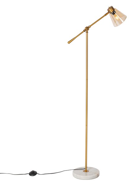 Lampa podłogowa w stylu art deco brązowa z marmurem i bursztynowym szkłem - Nina
