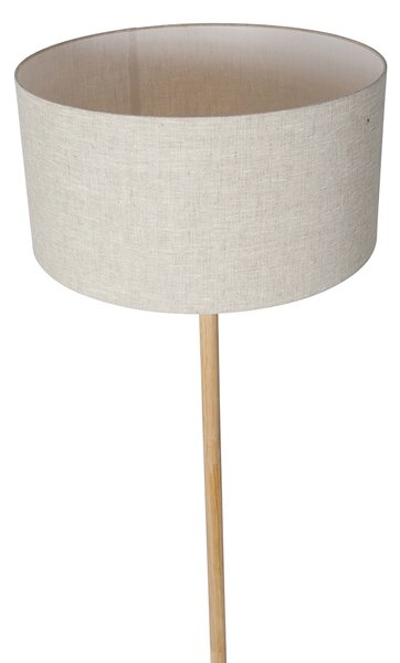 Rustykalna lampa podłogowa drewniana z abażurem w kolorze jasnobrązowym - Mels