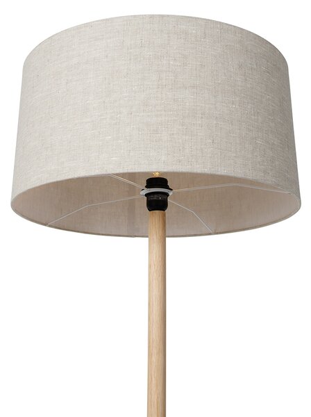 Rustykalna lampa podłogowa drewniana z abażurem w kolorze jasnobrązowym - Mels