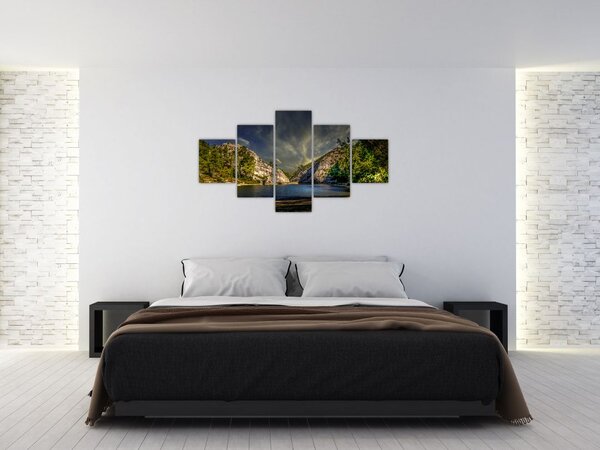 Obraz krajobrazu z jeziorem (125x70 cm)