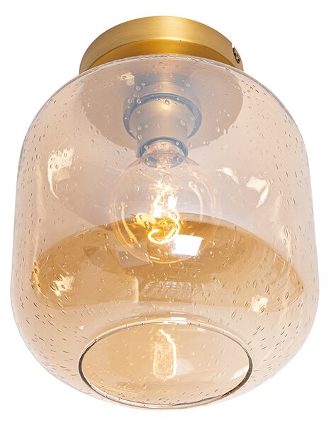 Designerska lampa sufitowa mosiądz i bursztynowe szkło - Zuzanna