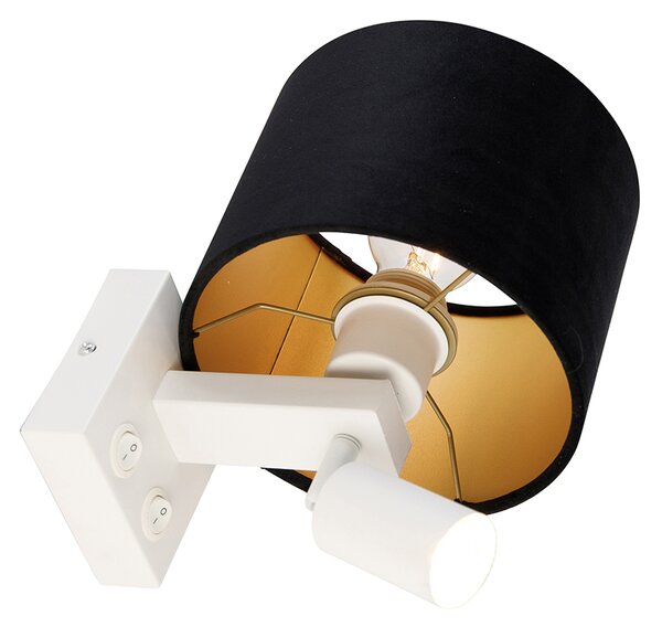 Lampa ścienna biała z lampką do czytania i kloszem 18 cm czarny - Brescia