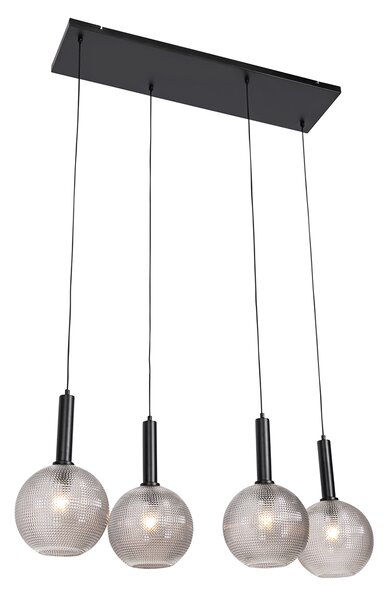 Designerska lampa wisząca czarna z przydymionym szkłem 4-światłowa - Chico