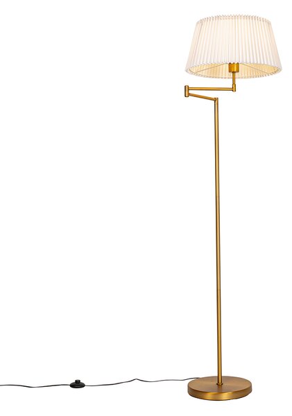 Lampa stojąca brązowa z białym plisowanym kloszem i regulowanym ramieniem - Ladas Deluxe