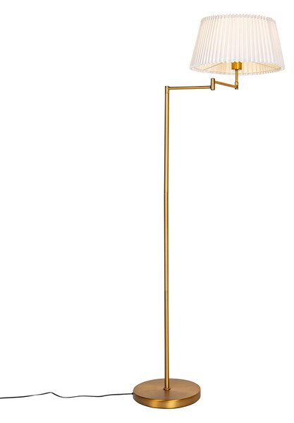 Lampa stojąca brązowa z białym plisowanym kloszem i regulowanym ramieniem - Ladas Deluxe