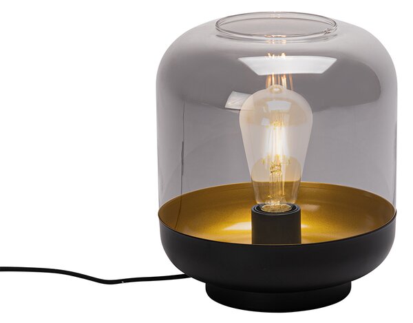 Designerska lampa stołowa czarna ze złotem i dymionym szkłem - Kyan