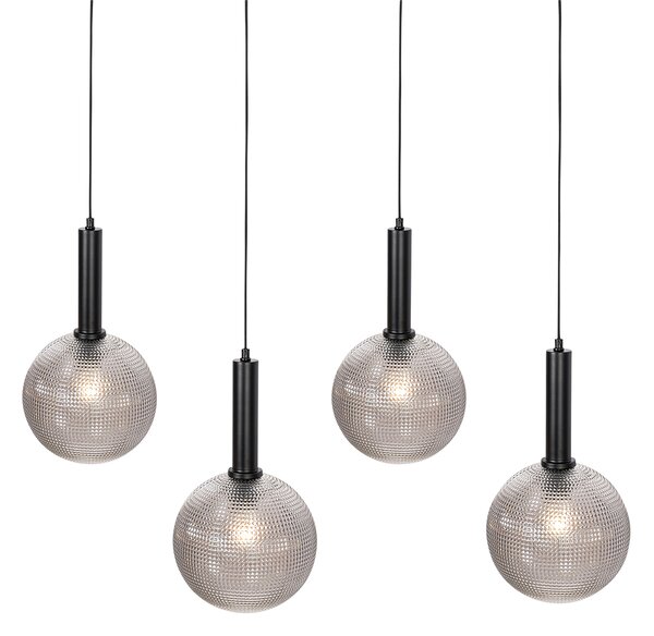 Designerska lampa wisząca czarna z przydymionym szkłem 4-światłowa - Chico