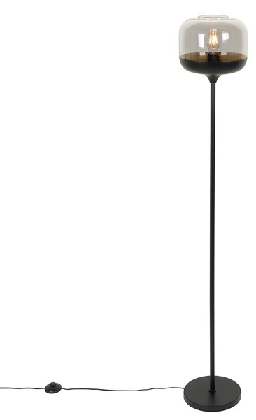 Designerska lampa podłogowa czarna ze złotem i dymionym szkłem - Kyan