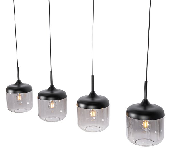 Designerska lampa wisząca czarna ze złotem i dymionym szkłem 4-punktowa - Kyan