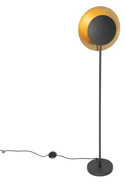Lampa podłogowa art deco czarna ze złotem - Emilienne