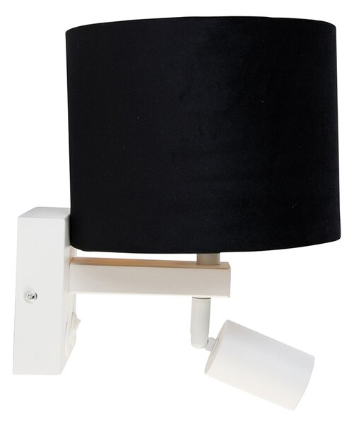 Lampa ścienna biała z lampką do czytania i kloszem 18 cm czarny - Brescia