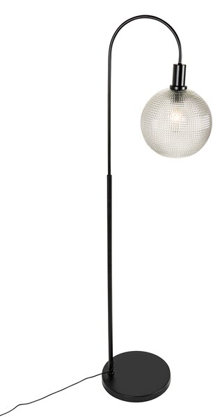 Designerska lampa podłogowa czarna z dymionym szkłem - Chico