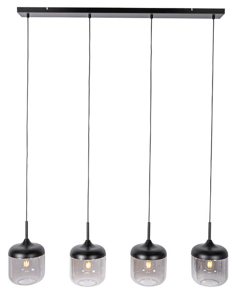 Designerska lampa wisząca czarna ze złotem i dymionym szkłem 4-punktowa - Kyan