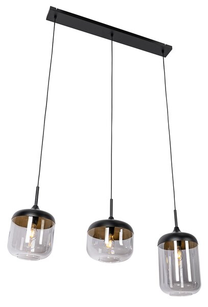 Designerska lampa wisząca czarna ze złotem i dymionym szkłem 3-światła - Kyan