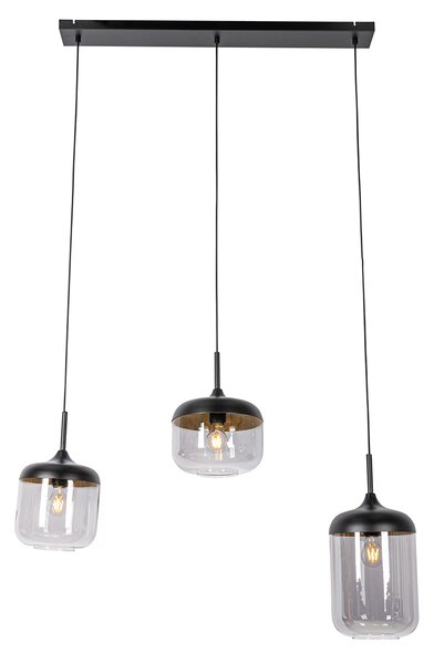 Designerska lampa wisząca czarna ze złotem i dymionym szkłem 3-światła - Kyan