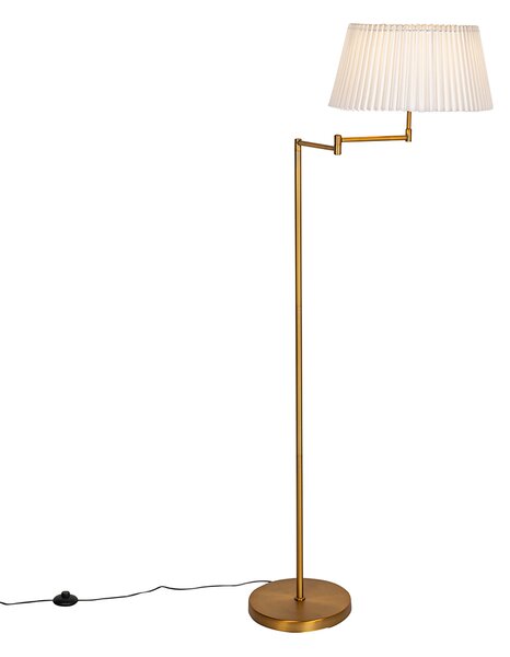 Lampa stojąca brązowa z białym plisowanym kloszem i regulowanym ramieniem - Ladas Deluxe