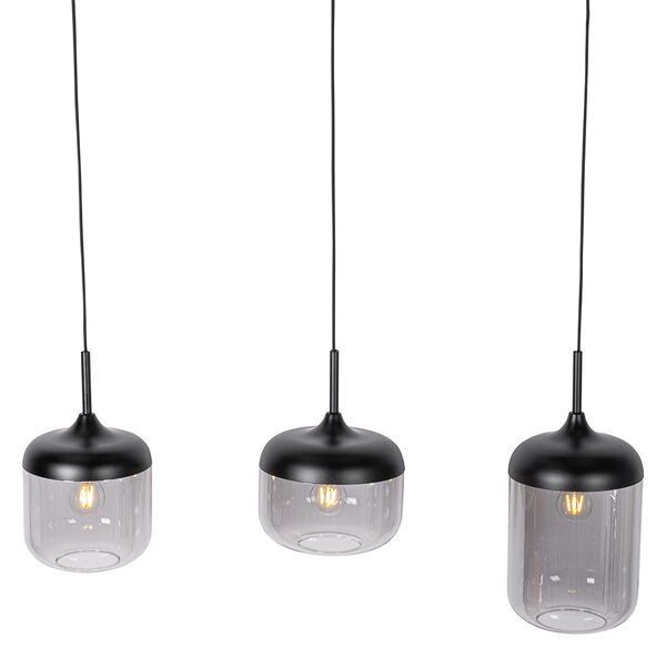 Designerska lampa wisząca czarna ze złotem i dymionym szkłem 3-światła - Kyan