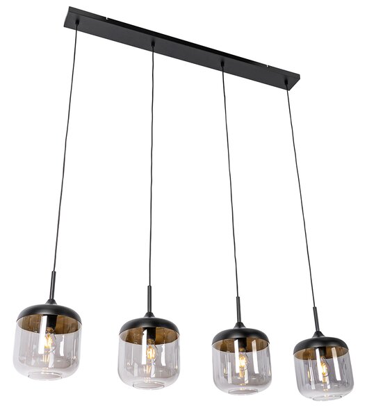 Designerska lampa wisząca czarna ze złotem i dymionym szkłem 4-punktowa - Kyan