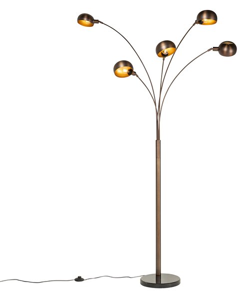 Designerska lampa podłogowa ciemny brąz ze złotem 5-świateł - Sixties Marmo