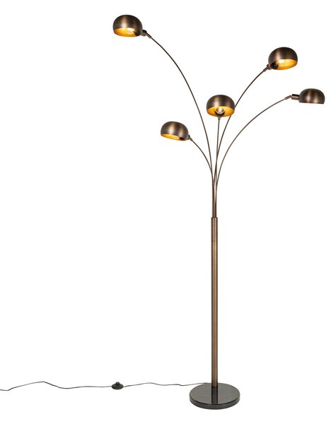 Designerska lampa podłogowa ciemny brąz ze złotem 5-świateł - Sixties Marmo