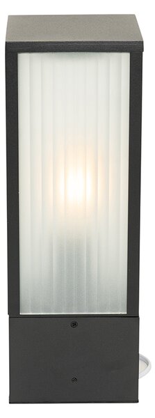 Stojąca lampa ogrodowa czarna z żebrowanym szkłem 40 cm IP44 - Charlois