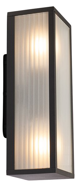 Lampa ścienna zewnętrzna czarna z żebrowanym szkłem 2-światła IP44 - Charlois