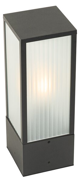 Stojąca lampa ogrodowa czarna z żebrowanym szkłem 40 cm IP44 - Charlois