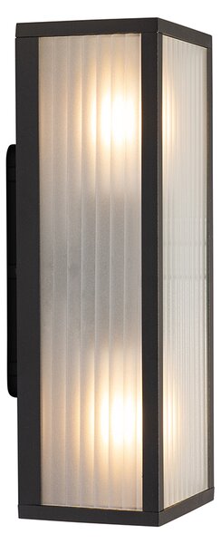 Lampa ścienna zewnętrzna czarna z żebrowanym szkłem 2-światła IP44 - Charlois