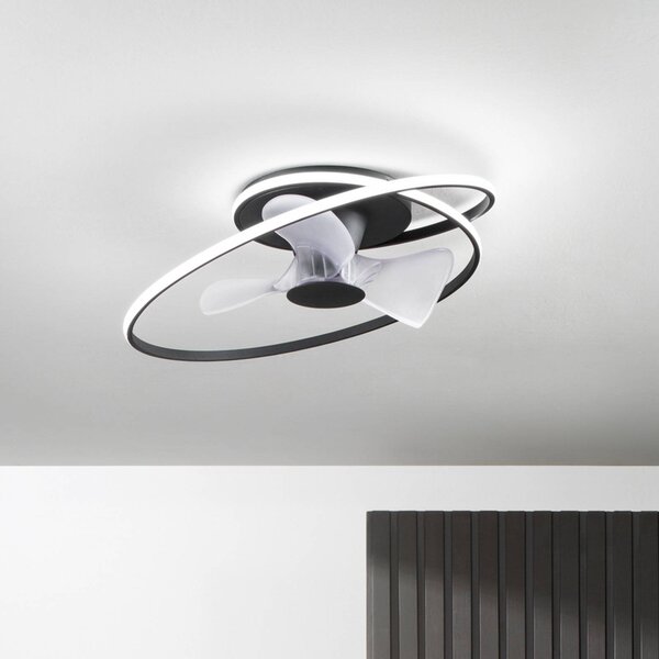 INTEC Wentylator sufitowy LED Storm, czarno-biały, Ø 77 cm CCT, cichy możliwość ściemniania, czarny, salon / jadalnia, metal, nowoczesny