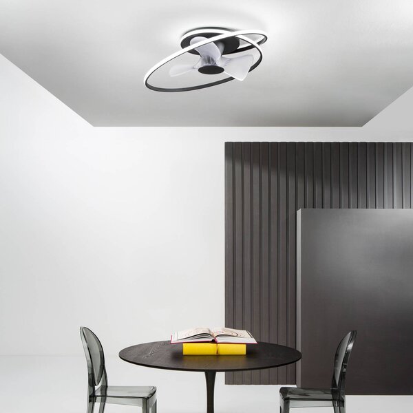 INTEC Wentylator sufitowy LED Storm, czarno-biały, Ø 77 cm CCT, cichy możliwość ściemniania, czarny, salon / jadalnia, metal, nowoczesny
