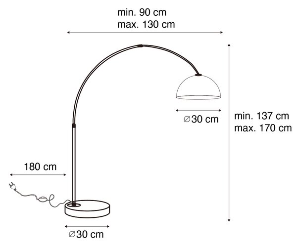 Nowoczesna lampa łukowa czarna z dymionym szkłem - Arc