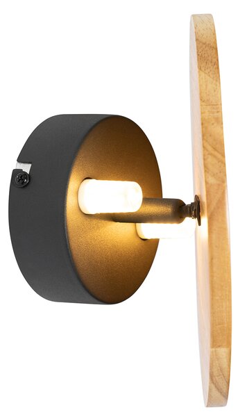 Rustykalna lampa ścienna okrągła z drewna - Pulley