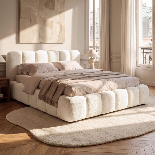 MebleMWM Łóżko tapicerowane z pojemnikiem 5427G | 140x200 | Boucle | Beż #6